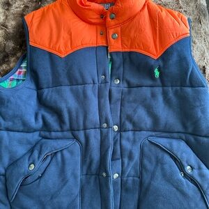 Ralph Lauren Orange and Green Plaid Puffer Vest